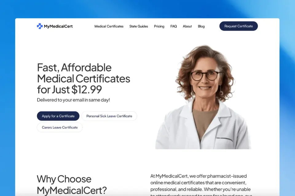 MyMedicalCert’s Digital Healthcare Platform website preview