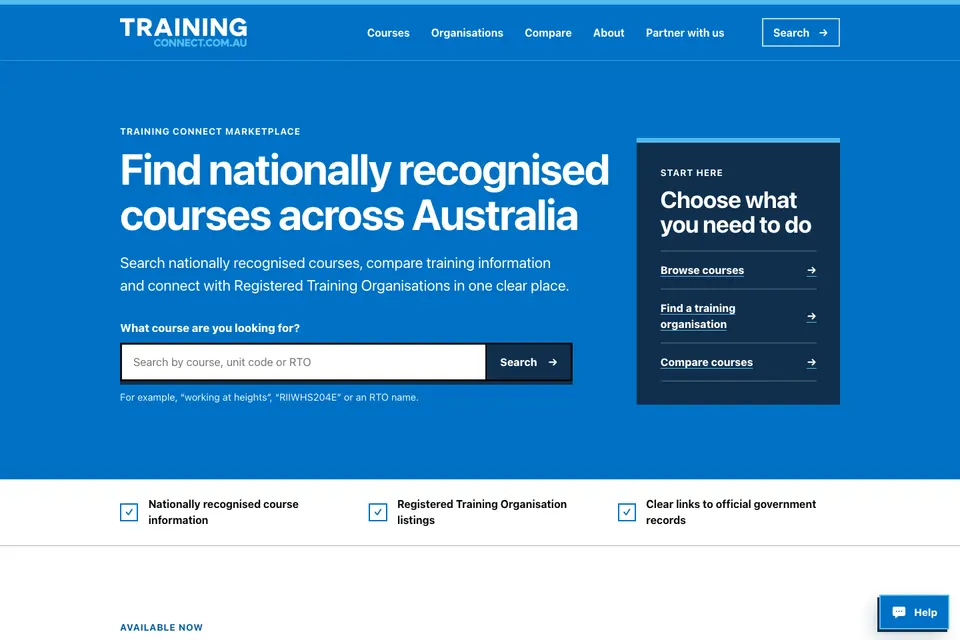 Training Connect Brand & National Training Marketplace website preview